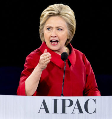 Democratic presidential candidate Hillary Clinton speaks at the 2016 American Israel Public Affairs Committee (AIPAC) Policy Conference, March 21, 2016, at the Verizon Center in Washington. (AP Photo/Andrew Harnik)