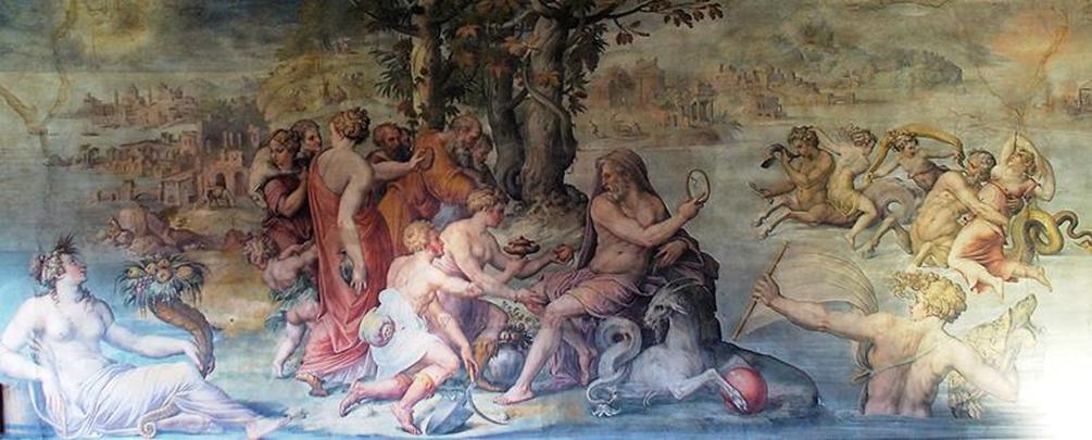 The entire fresco, “First Fruits of the Earth offered to Saturn” Cristofano Gherardi (Doceno), 1555-56.