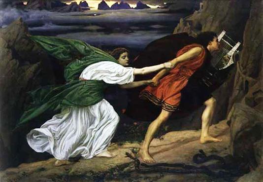 Orpheus and Eurydice. Eurydice was a nymph, or member of the deva evolution, hence the story is symbolic of the merging of human and deva - and much more besides!